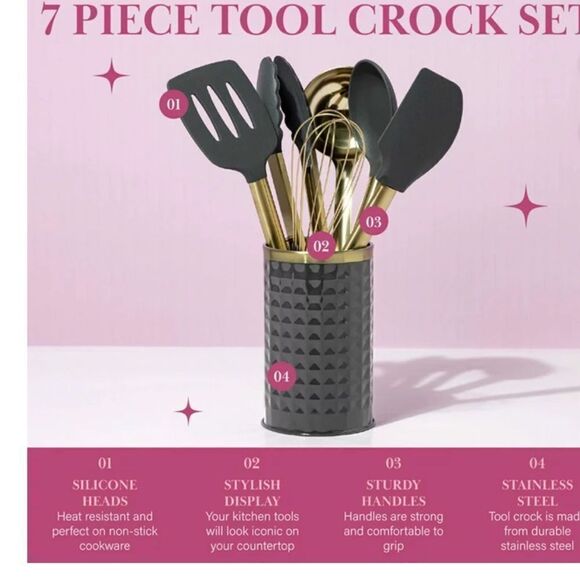 Paris Hilton Stainless Steel Crock Utensils Set - Picture 5 of 8